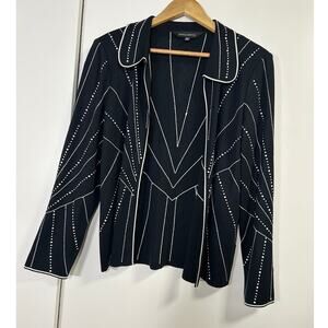 Ming Wang Black Knit Hook Front Jacket S Geometric Dots‎ Classic